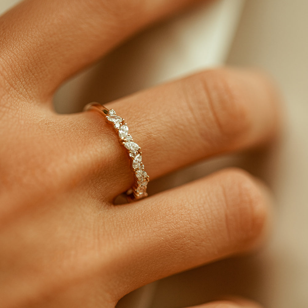 10K Gold Slanted Marquise and Round Diamond Ring-4