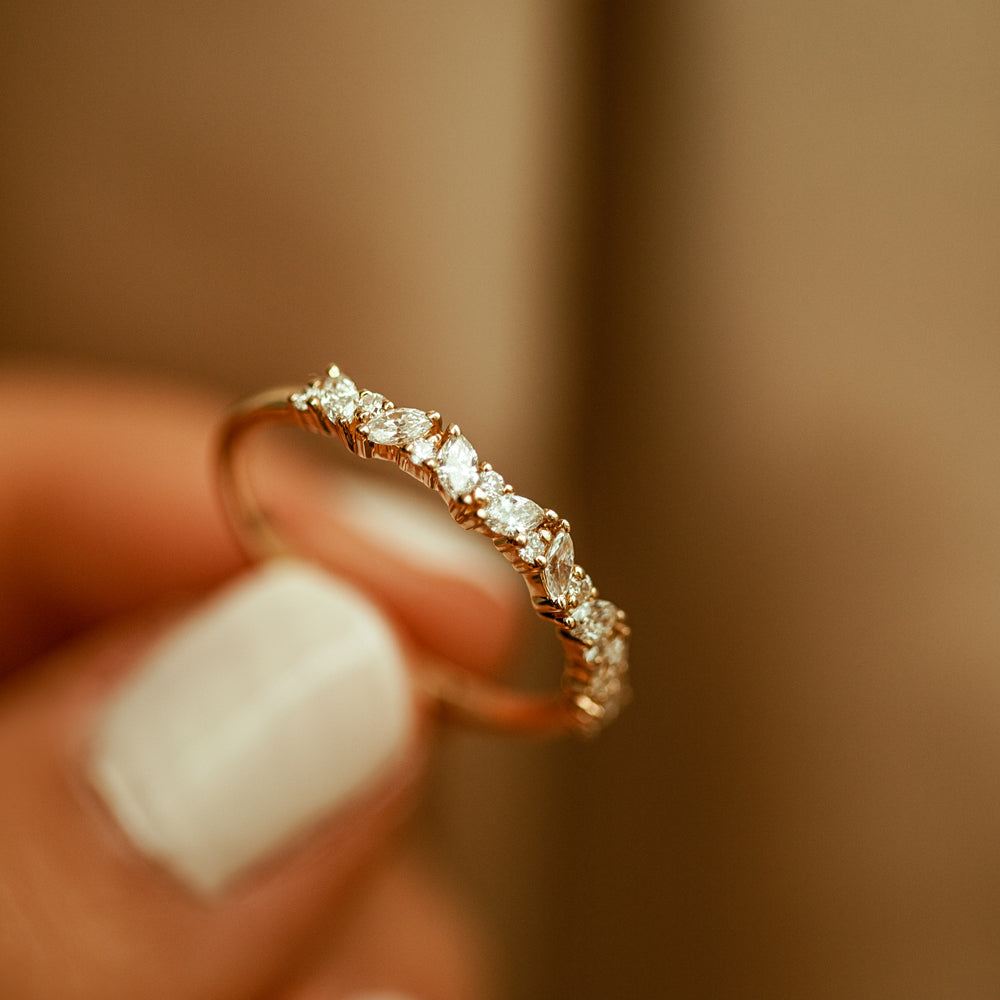 10K Gold Slanted Marquise and Round Diamond Ring-2
