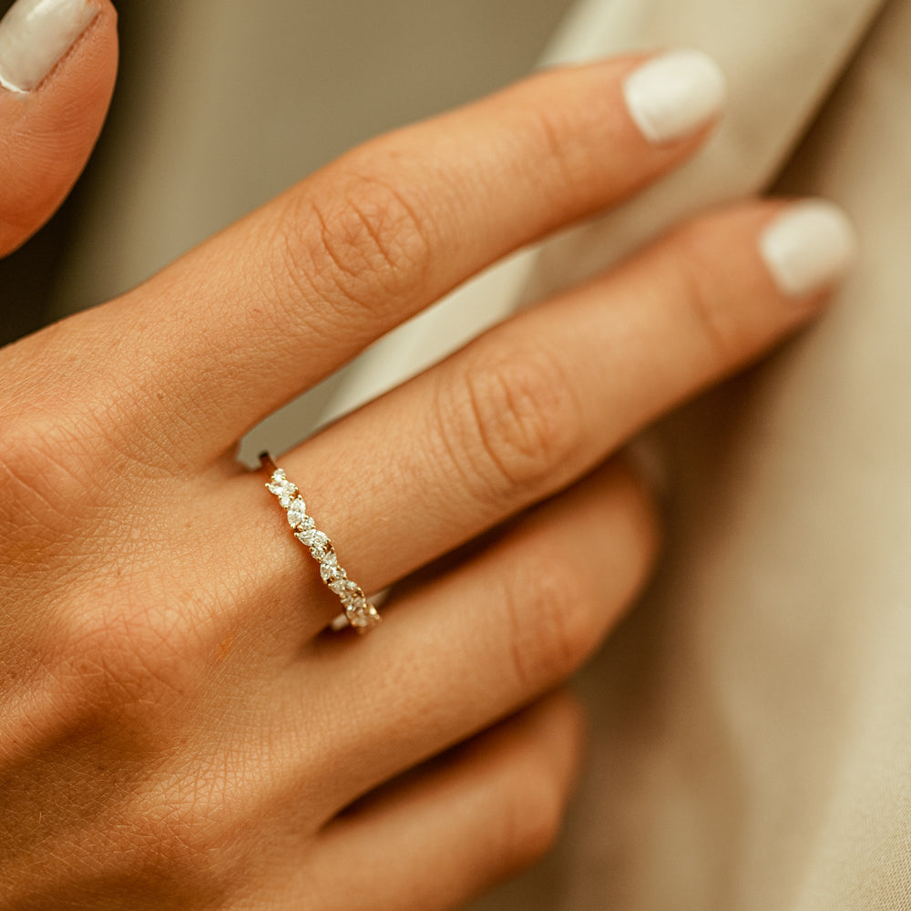 10K Gold Slanted Marquise and Round Diamond Ring-3
