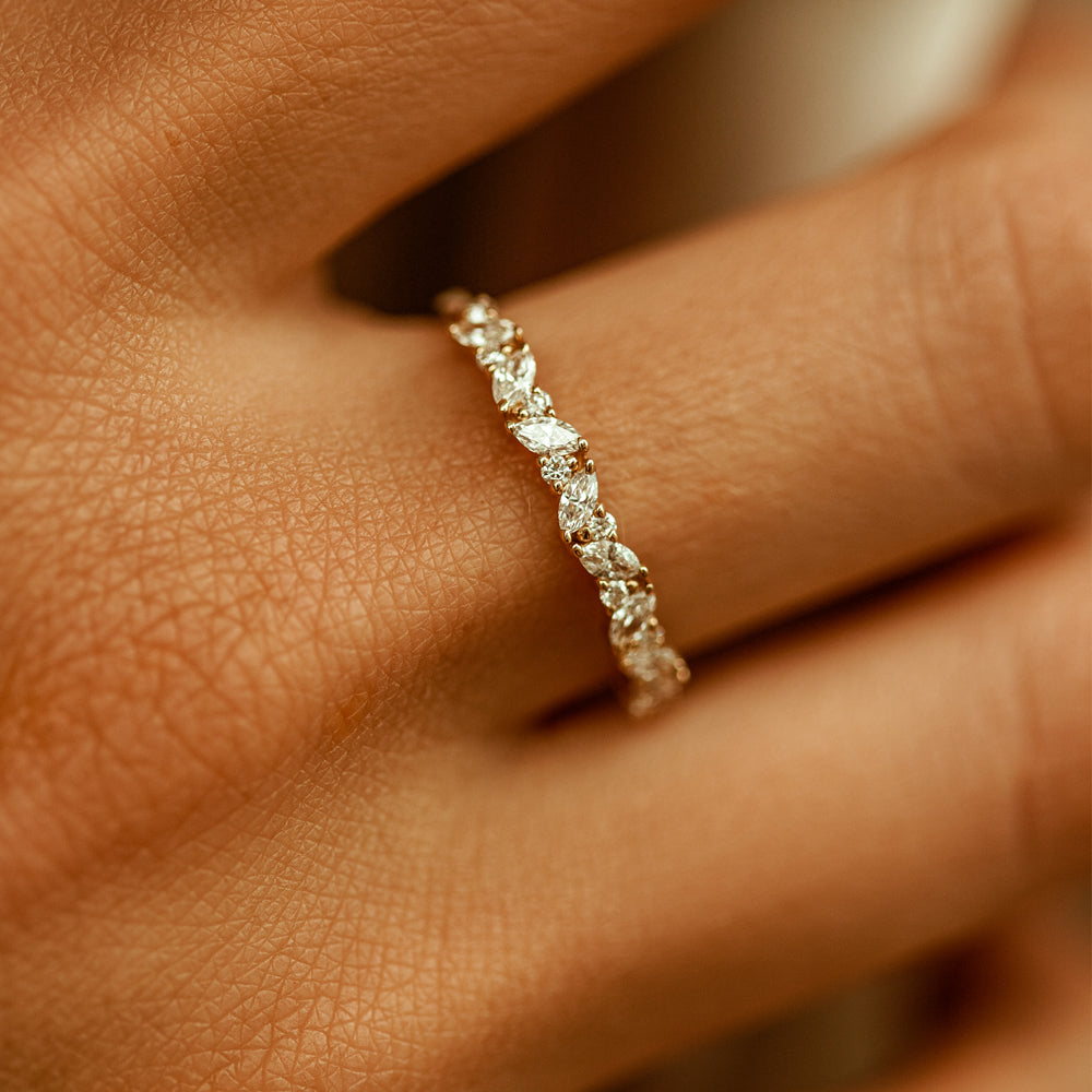 10K Gold Slanted Marquise and Round Diamond Ring-1